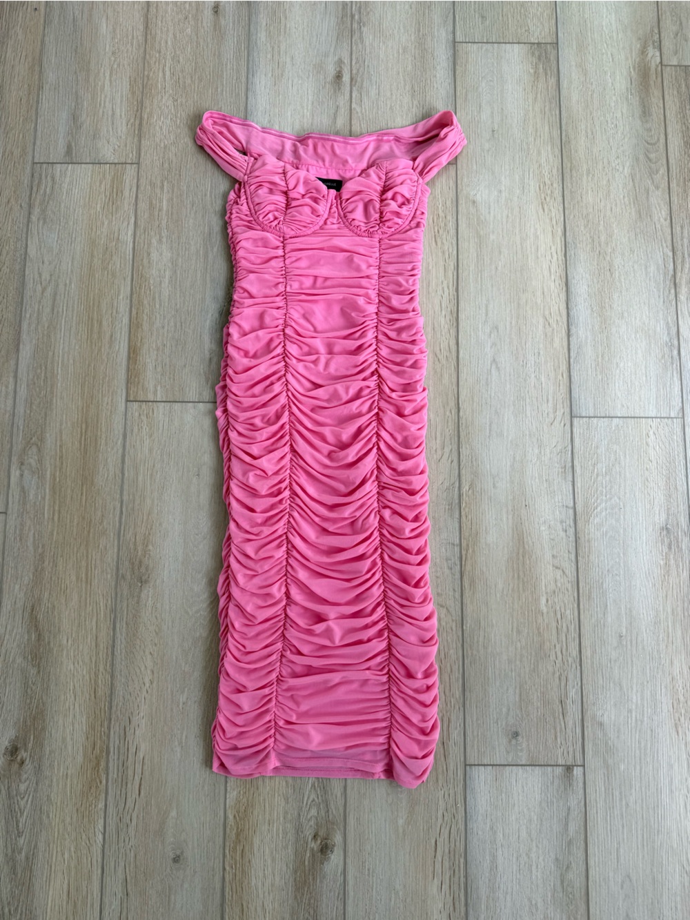 Pink Ruched Midi Dress